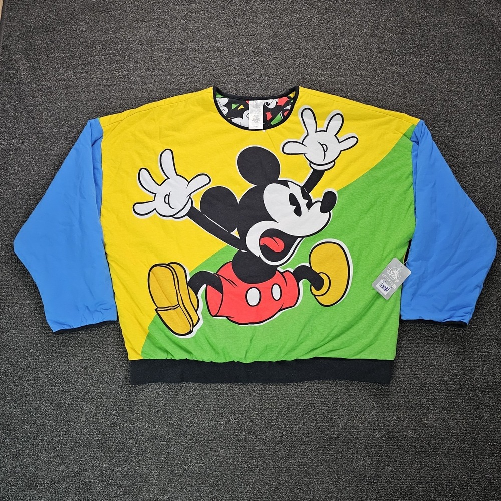 Disney Store Sweatshirt Adult XL Aop Colorblock Mickey Mouse Reversible Pullover